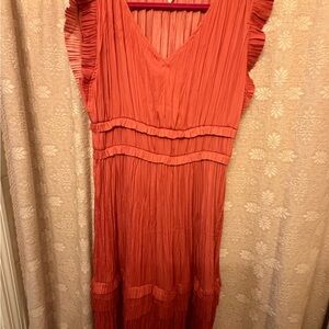 Versona Ruffled Coral Midi Dress